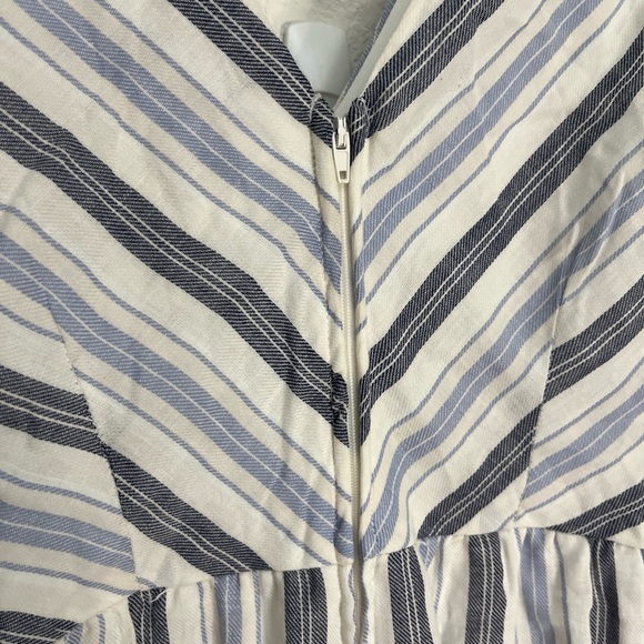 NEW Crystal Sky Blue White Jumpsuit Striped Wide Leg Flowy Cropped Romper Sz S - Picture 7 of 12